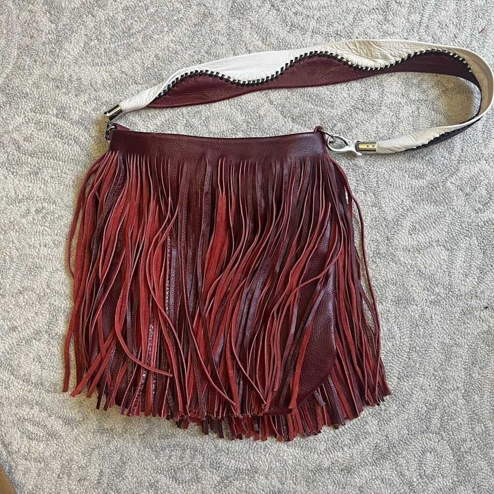 Hand Crafted Oxblood Leather Fringe Purse